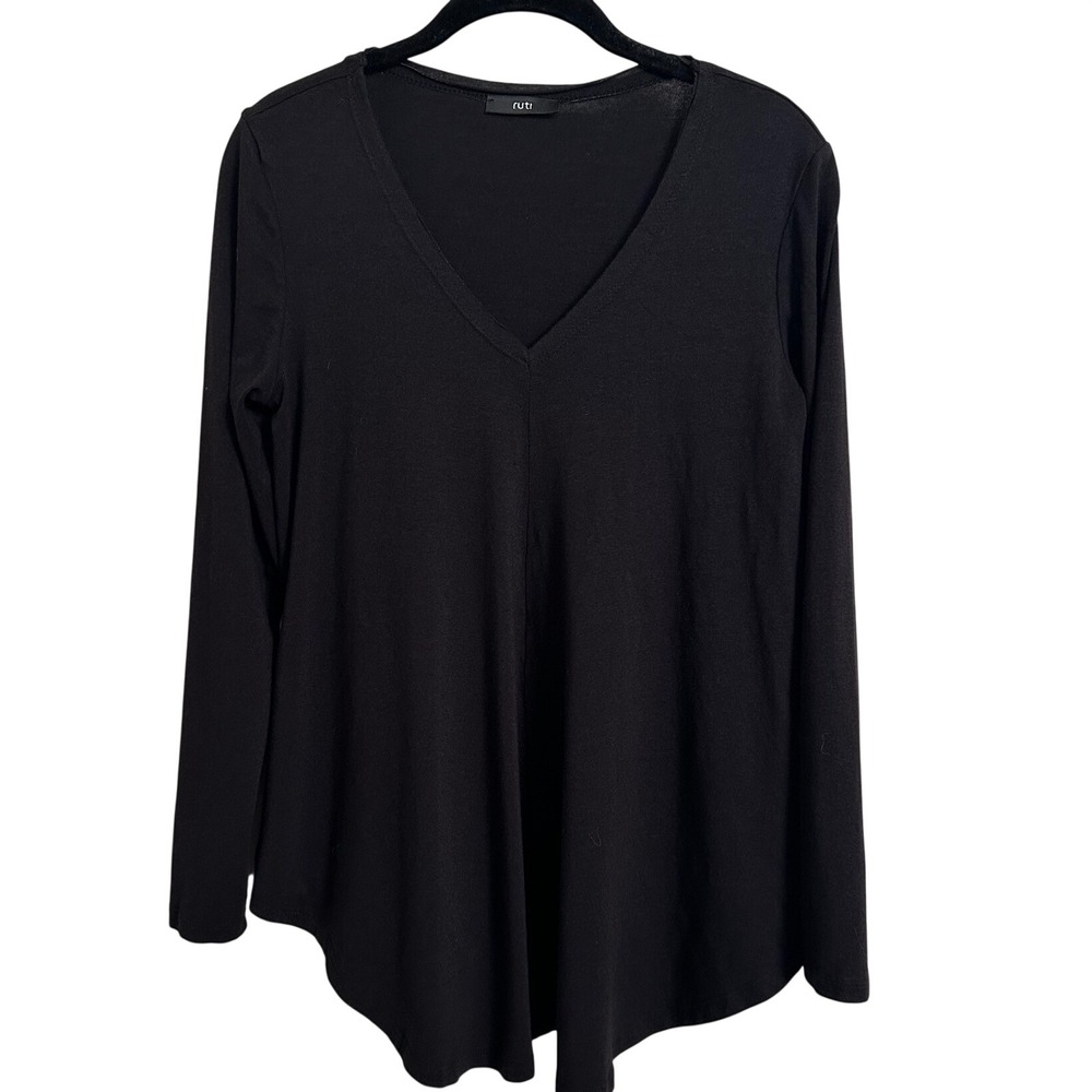 RUTI Black Bamboo Organic Cotton V-Neck Long Sleeve Top Size 00